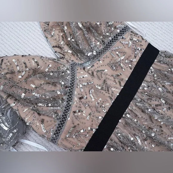 Self-Portrait Grey Leaf Sequin Embellished Tiered Mini Dress NWOT -  greenwatershopping.com